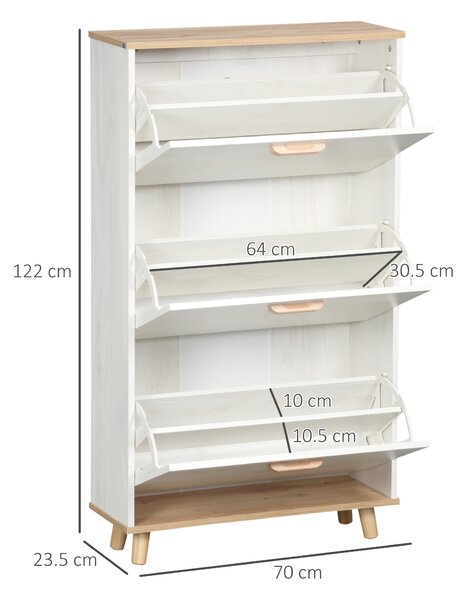 HOMCOM Slim Shoe Storage Cabinet, Narrow Shoe Organizer with 3 Flip Drawers, Adjustable Shelves, for 12 Pairs - Cream White Aosom UK