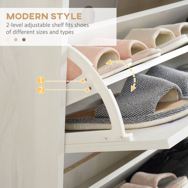HOMCOM Slim Shoe Storage Cabinet, Narrow Shoe Organizer with 3 Flip Drawers, Adjustable Shelves, for 12 Pairs - Cream White Aosom UK