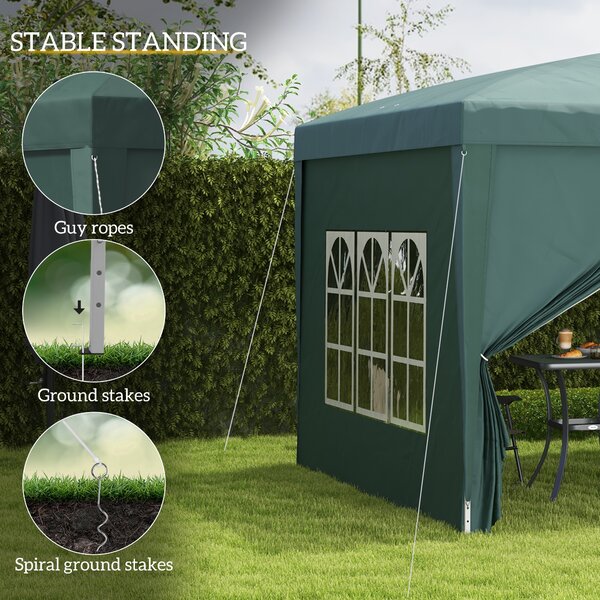 Outsunny 3 x 3m Waterproof Gazebo, Metal Frame Pop Up Canopy Tent with Side Panels, Windows & Carry Bag, Green Aosom UK