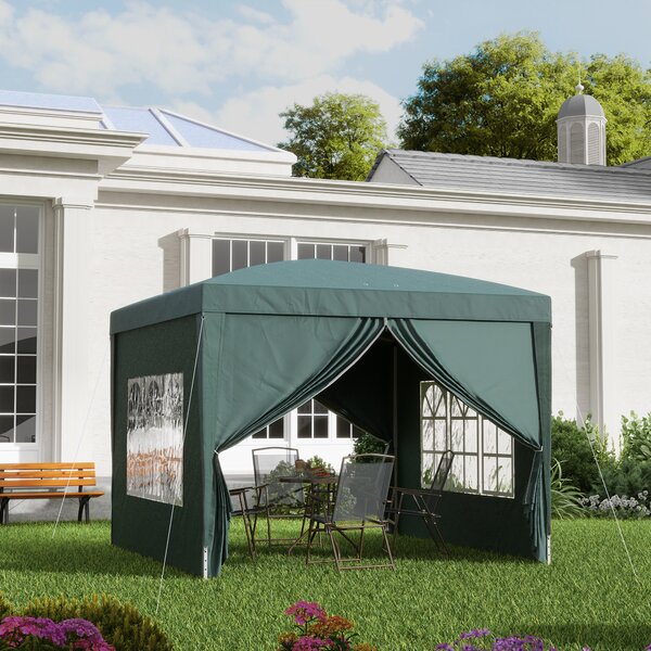 Outsunny 3 x 3m Waterproof Gazebo, Metal Frame Pop Up Canopy Tent with Side Panels, Windows & Carry Bag, Green Aosom UK