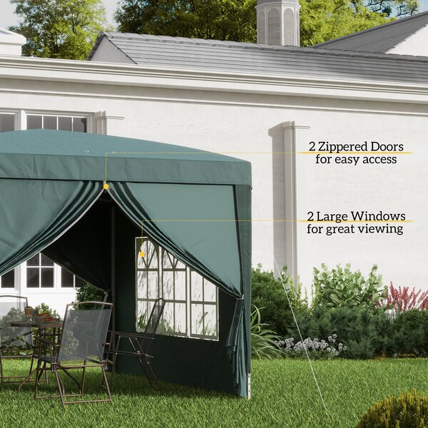 Outsunny 3 x 3m Waterproof Gazebo, Metal Frame Pop Up Canopy Tent with Side Panels, Windows & Carry Bag, Green Aosom UK