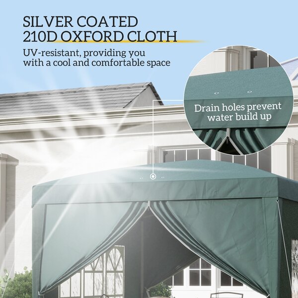 Outsunny 3 x 3m Waterproof Gazebo, Metal Frame Pop Up Canopy Tent with Side Panels, Windows & Carry Bag, Green Aosom UK