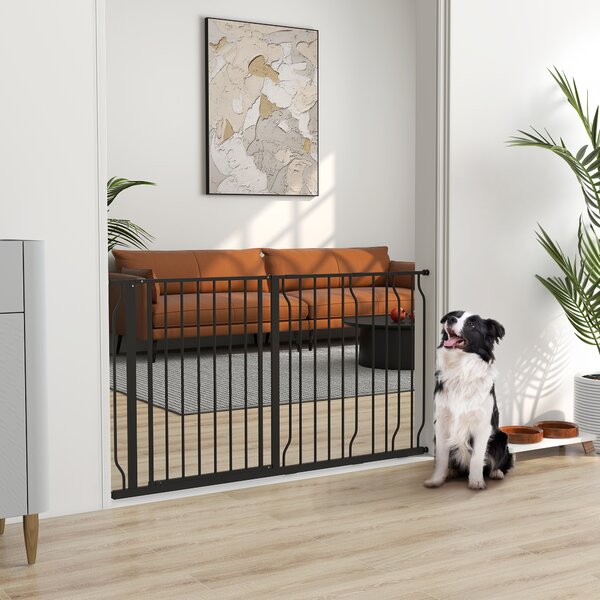 PawHut 75-145cm Dog Gate Extra Wide Stairway Gate for Pet,Pressure Fit Stair Gate for Doorways, Hallways, Staircases, Black Aosom UK