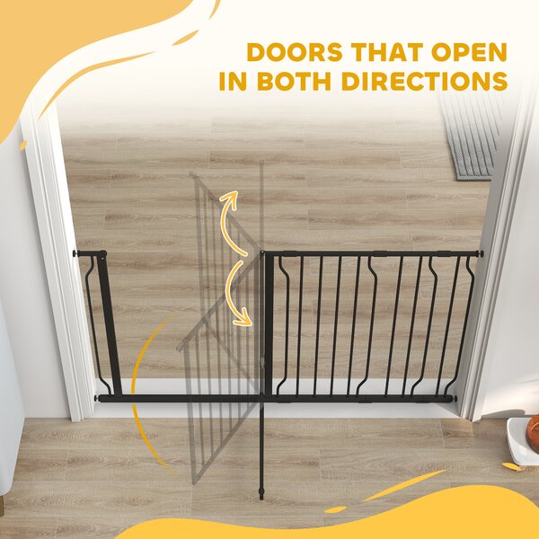 PawHut 75-145cm Dog Gate Extra Wide Stairway Gate for Pet,Pressure Fit Stair Gate for Doorways, Hallways, Staircases, Black Aosom UK