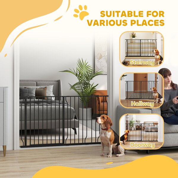 PawHut 75-145cm Dog Gate Extra Wide Stairway Gate for Pet,Pressure Fit Stair Gate for Doorways, Hallways, Staircases, Black Aosom UK