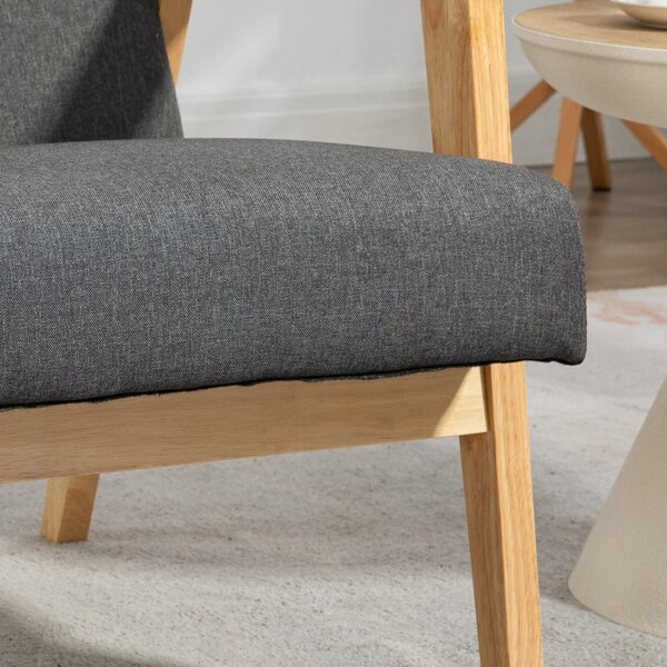 HOMCOM Set of 2 Accent Armchair, Living Room Chair, Wooden Upholstered Single Lounge Chair with Rubber Wood Legs and Padded Seat , Leisure Sofa Chair for Bedroom Office, Dark Grey