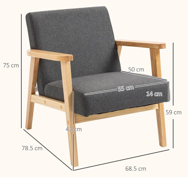 HOMCOM Fabric Accent Chair for Living Room, Anti-Cat-Scratch Armchair with Rubber Wood Frame and Padded Cushion, Dark Grey Aosom UK