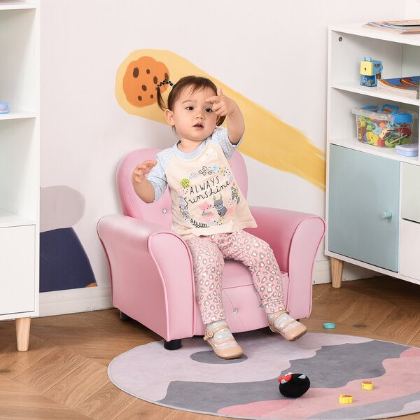 HOMCOM Kids Toddler Chair Sofa Children Armchair Seating Relax Playroom Seater Girl Princess Pink Aosom UK