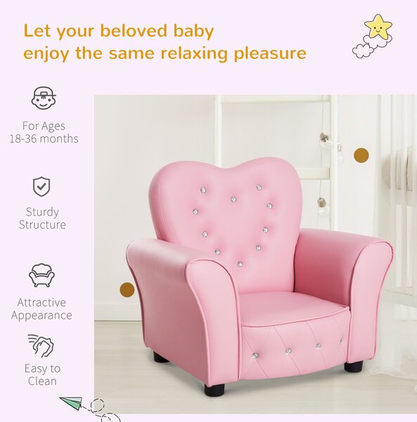 HOMCOM Kids Toddler Chair Sofa Children Armchair Seating Relax Playroom Seater Girl Princess Pink Aosom UK
