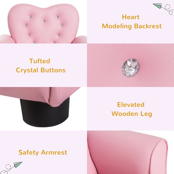 HOMCOM Kids Toddler Chair Sofa Children Armchair Seating Relax Playroom Seater Girl Princess Pink Aosom UK
