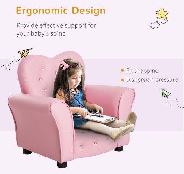 HOMCOM Kids Toddler Chair Sofa Children Armchair Seating Relax Playroom Seater Girl Princess Pink Aosom UK