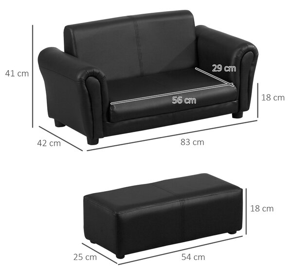 HOMCOM 2 Seater Toddler Chair Kids Twin Sofa Childrens Double Seat Chair Furniture Armchair Boys Girls Couch w/ Footstool (Black) Aosom UK