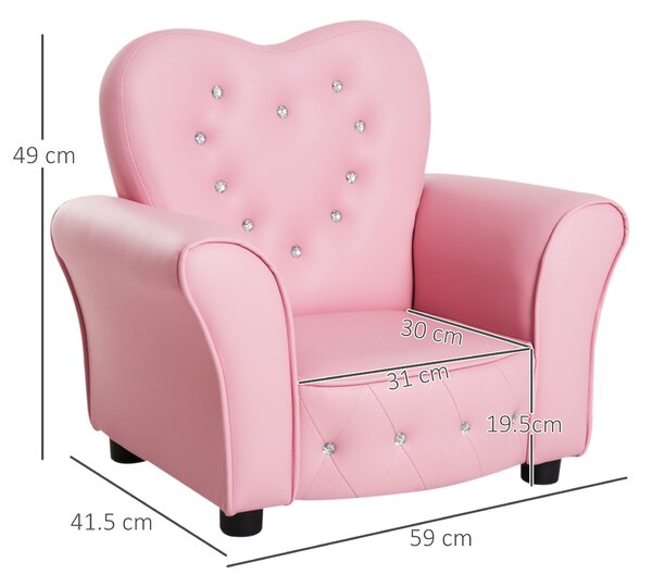 HOMCOM Kids Toddler Chair Sofa Children Armchair Seating Relax Playroom Seater Girl Princess Pink Aosom UK