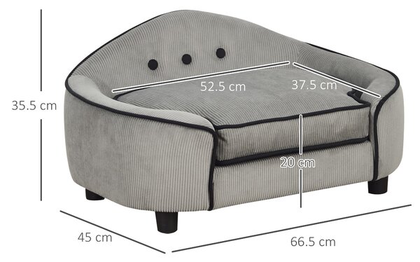 PawHut Pet Sofa Dog Bed Couch Cat Kitten Sponge Removable Cushion Lounge Grey 66.5 x 45 x 35.5 cm