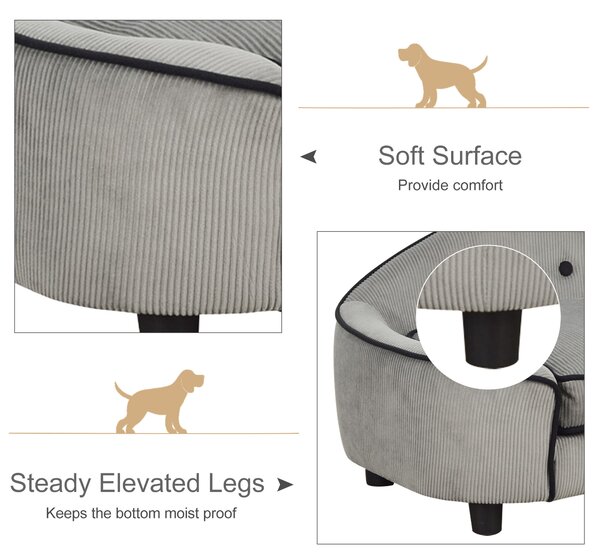 PawHut Pet Sofa Dog Bed Couch Cat Kitten Sponge Removable Cushion Lounge Grey 66.5 x 45 x 35.5 cm