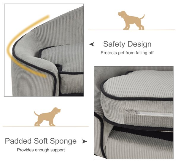 PawHut Pet Sofa Dog Bed Couch Cat Kitten Sponge Removable Cushion Lounge Grey 66.5 x 45 x 35.5 cm