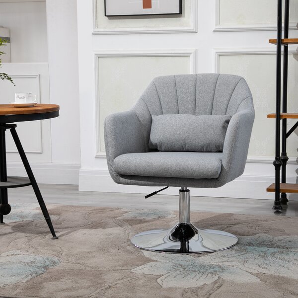 HOMCOM Swivel Accent Chair Contemporary Vanity Armchair with Adjustable Height Thick Cushion Lumbar Support Armrest for Bedroom, Cat Scratch Resistant