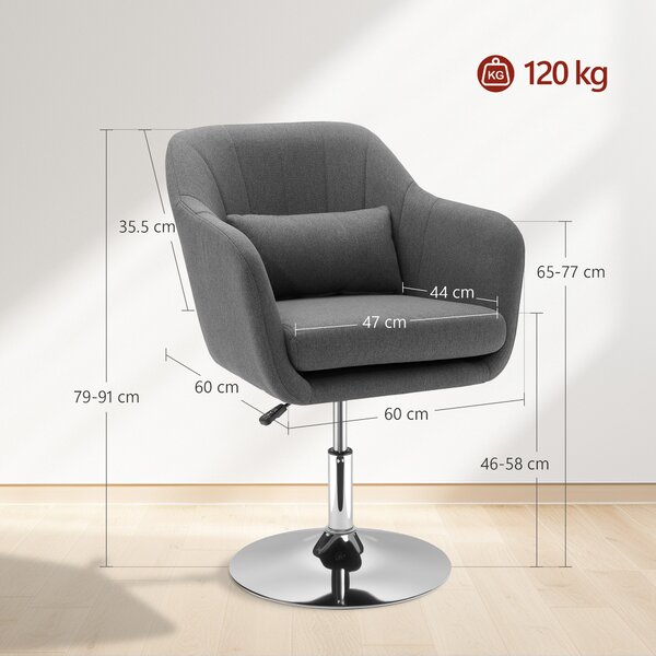 HOMCOM Swivel Accent Chair, Anti-Cat-Scratch Vanity Armchair with Adjustable Height Thick Cushion Lumbar Support Armrest for Bedroom Aosom UK