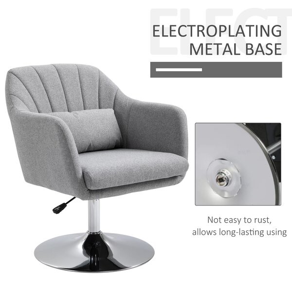 HOMCOM Swivel Accent Chair Contemporary Vanity Armchair with Adjustable Height Thick Cushion Lumbar Support Armrest for Bedroom, Cat Scratch Resistant