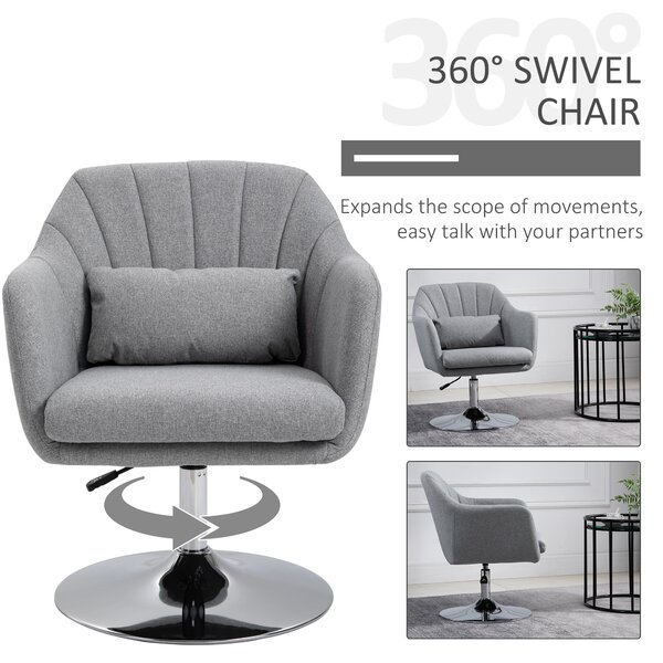 HOMCOM Swivel Accent Chair Contemporary Vanity Armchair with Adjustable Height Thick Cushion Lumbar Support Armrest for Bedroom, Cat Scratch Resistant