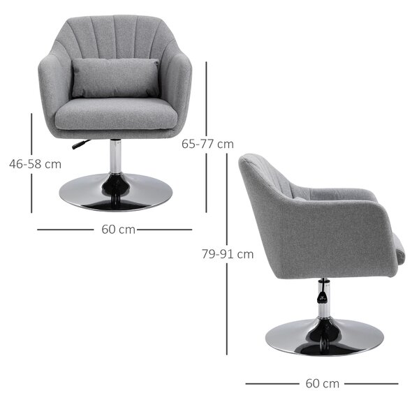 HOMCOM Swivel Accent Chair Contemporary Vanity Armchair with Adjustable Height Thick Cushion Lumbar Support Armrest for Bedroom, Cat Scratch Resistant