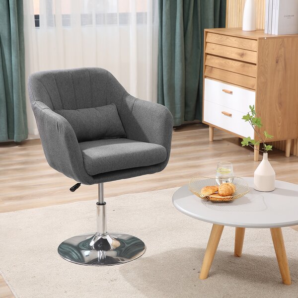 HOMCOM Swivel Accent Chair, Anti-Cat-Scratch Vanity Armchair with Adjustable Height Thick Cushion Lumbar Support Armrest for Bedroom Aosom UK