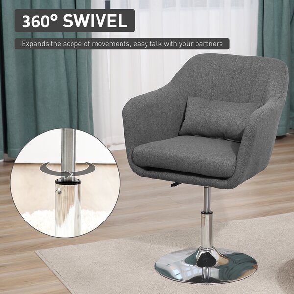 HOMCOM Swivel Accent Chair, Anti-Cat-Scratch Vanity Armchair with Adjustable Height Thick Cushion Lumbar Support Armrest for Bedroom Aosom UK