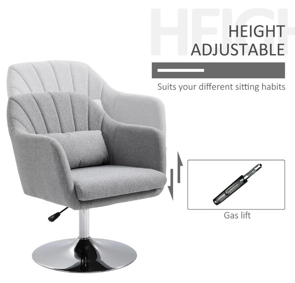HOMCOM Swivel Accent Chair Contemporary Vanity Armchair with Adjustable Height Thick Cushion Lumbar Support Armrest for Bedroom, Cat Scratch Resistant