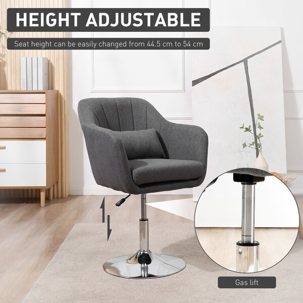 HOMCOM Swivel Accent Chair, Anti-Cat-Scratch Vanity Armchair with Adjustable Height Thick Cushion Lumbar Support Armrest for Bedroom Aosom UK