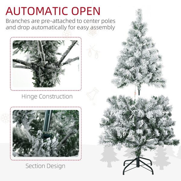 HOMCOM 4.5' Artificial Snow Christmas Trees with Frosted Branches, Warm White or Colourful LED Lights, Steel Base Aosom UK