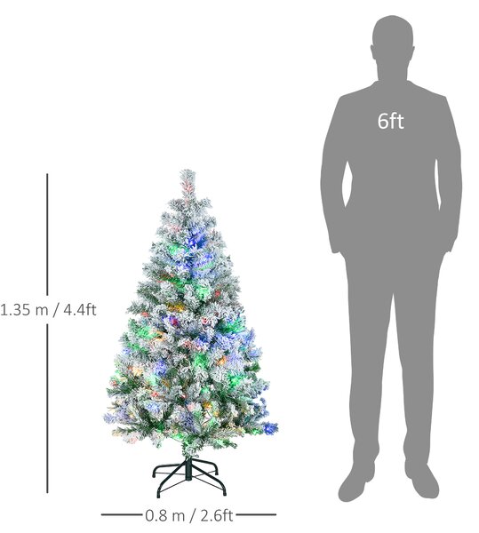 HOMCOM 4.5' Artificial Snow Christmas Trees with Frosted Branches, Warm White or Colourful LED Lights, Steel Base Aosom UK