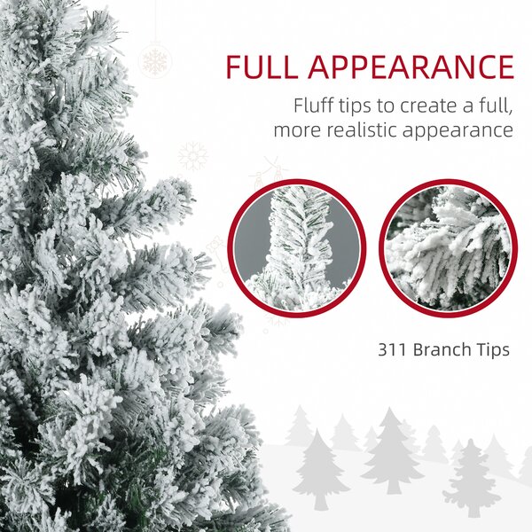 HOMCOM 4.5' Artificial Snow Christmas Trees with Frosted Branches, Warm White or Colourful LED Lights, Steel Base Aosom UK