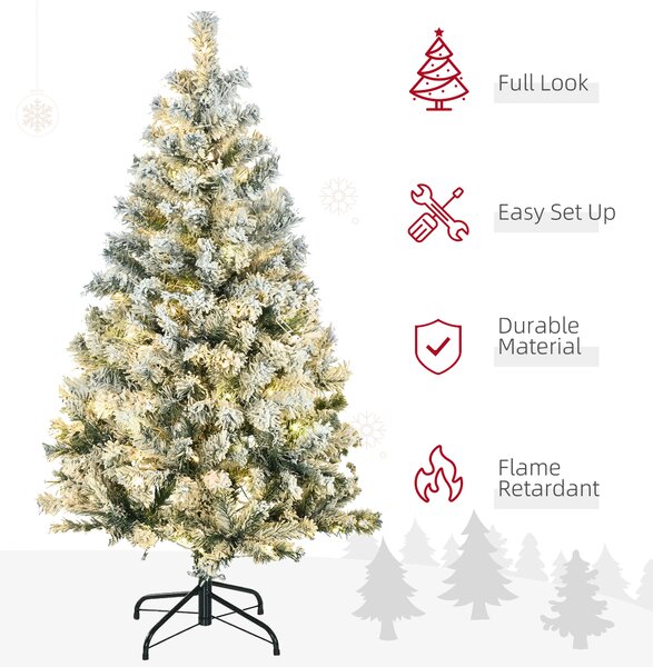 HOMCOM 4.5' Artificial Snow Christmas Trees with Frosted Branches, Warm White or Colourful LED Lights, Steel Base Aosom UK