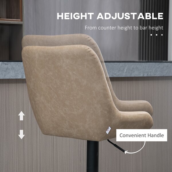 HOMCOM Retro Bar Chairs Set of 2, Adjustable Counter Bar Stool, Upholstered Bar Stools with Back, Swivel Seat, Light Khaki Aosom UK