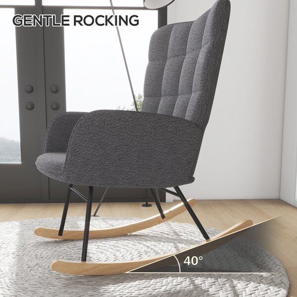 HOMCOM Wingback Rocking Chair for Nursing, Berber Fleece Nursery Glider Rocker, Modern Armchair for Living Room, Dark Grey Aosom UK