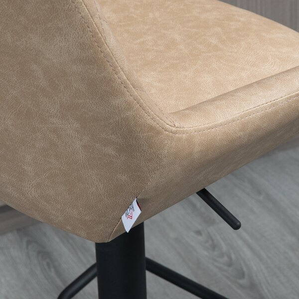 HOMCOM Retro Bar Chairs Set of 2, Adjustable Counter Bar Stool, Upholstered Bar Stools with Back, Swivel Seat, Light Khaki Aosom UK