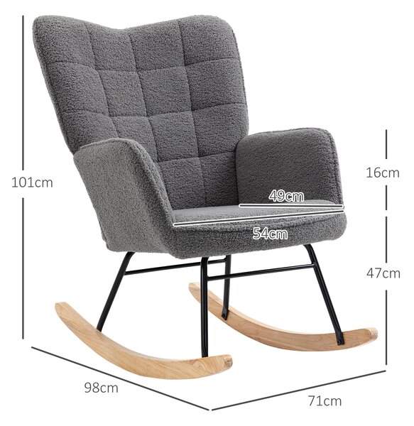 HOMCOM Wingback Rocking Chair for Nursing, Berber Fleece Nursery Glider Rocker, Modern Armchair for Living Room, Dark Grey Aosom UK
