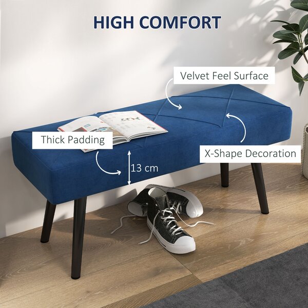 HOMCOM Upholstered Bedroom Bench with X-Shape Steel Legs, Elegant Hallway Bench for End of Bed, Blue Aosom UK