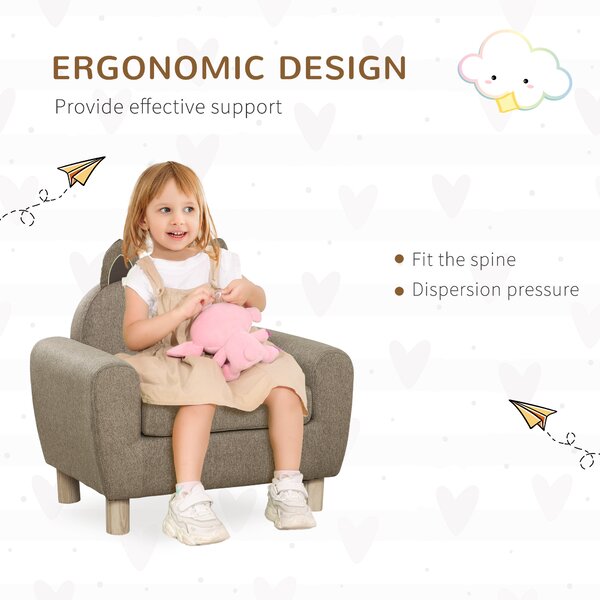 HOMCOM Kids Sofa Toddler Chair Children Armchair for Preschool Bedroom Playroom with Ear Modeling Wood, Cat Scratch Resistant, Brown Aosom UK