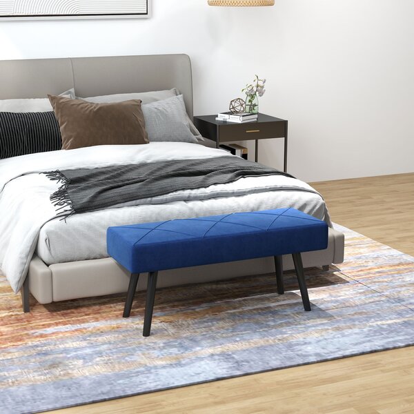 HOMCOM Upholstered Bedroom Bench with X-Shape Steel Legs, Elegant Hallway Bench for End of Bed, Blue Aosom UK