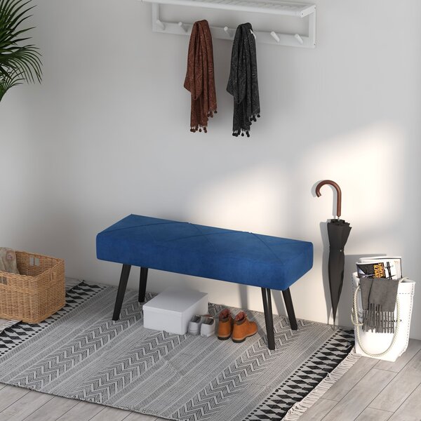 HOMCOM Upholstered Bedroom Bench with X-Shape Steel Legs, Elegant Hallway Bench for End of Bed, Blue Aosom UK
