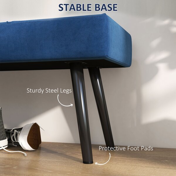 HOMCOM Upholstered Bedroom Bench with X-Shape Steel Legs, Elegant Hallway Bench for End of Bed, Blue Aosom UK