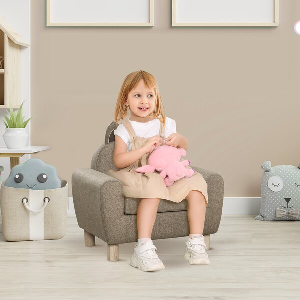 HOMCOM Kids Sofa Toddler Chair Children Armchair for Preschool Bedroom Playroom with Ear Modeling Wood, Cat Scratch Resistant, Brown Aosom UK