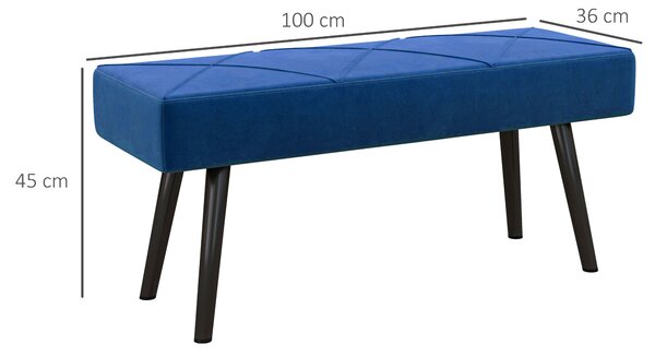 HOMCOM Upholstered Bedroom Bench with X-Shape Steel Legs, Elegant Hallway Bench for End of Bed, Blue Aosom UK