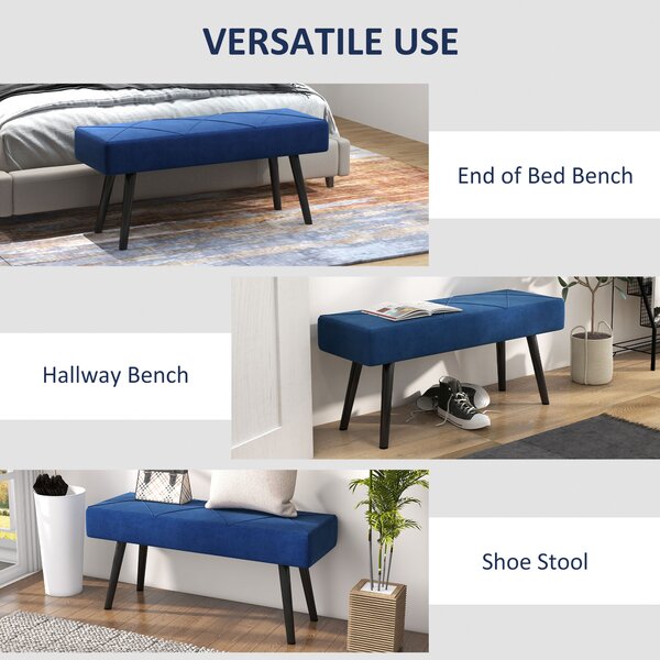 HOMCOM Upholstered Bedroom Bench with X-Shape Steel Legs, Elegant Hallway Bench for End of Bed, Blue Aosom UK