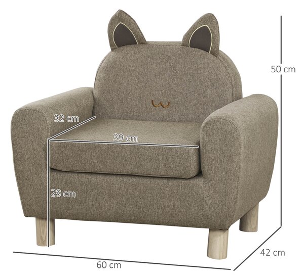 HOMCOM Kids Sofa Toddler Chair Children Armchair for Preschool Bedroom Playroom with Ear Modeling Wood, Cat Scratch Resistant, Brown Aosom UK
