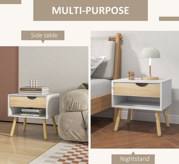 HOMCOM Bedside Table Set: Modern Nightstands with Drawer & Shelf, Bedroom & Living Room Storage, Set of 2 Aosom UK