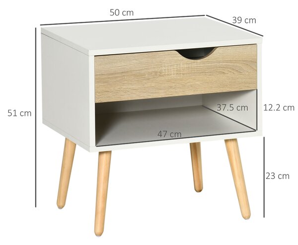 HOMCOM Bedside Table Set: Modern Nightstands with Drawer & Shelf, Bedroom & Living Room Storage, Set of 2 Aosom UK