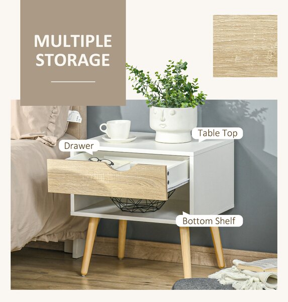 HOMCOM Bedside Table Set: Modern Nightstands with Drawer & Shelf, Bedroom & Living Room Storage, Set of 2 Aosom UK