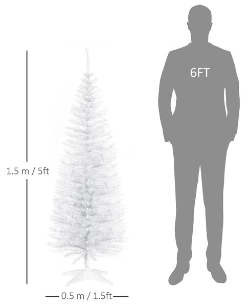HOMCOM 5T Artificial Pine Pencil Slim Tall Christmas Tree with Branch Tips Xmas Holiday Décor with Stand White Aosom UK